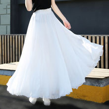白裙子新款雪纺半身裙子女仙女半身长裙a白色长裙跳舞蹈大摆裙夏