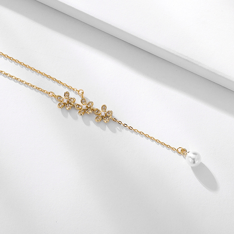 S925 plata esterlina borla collar de perlas para las mujeres luz lujo nicho diseño temperamento de alto grado Cadena de clavícula collar de oro