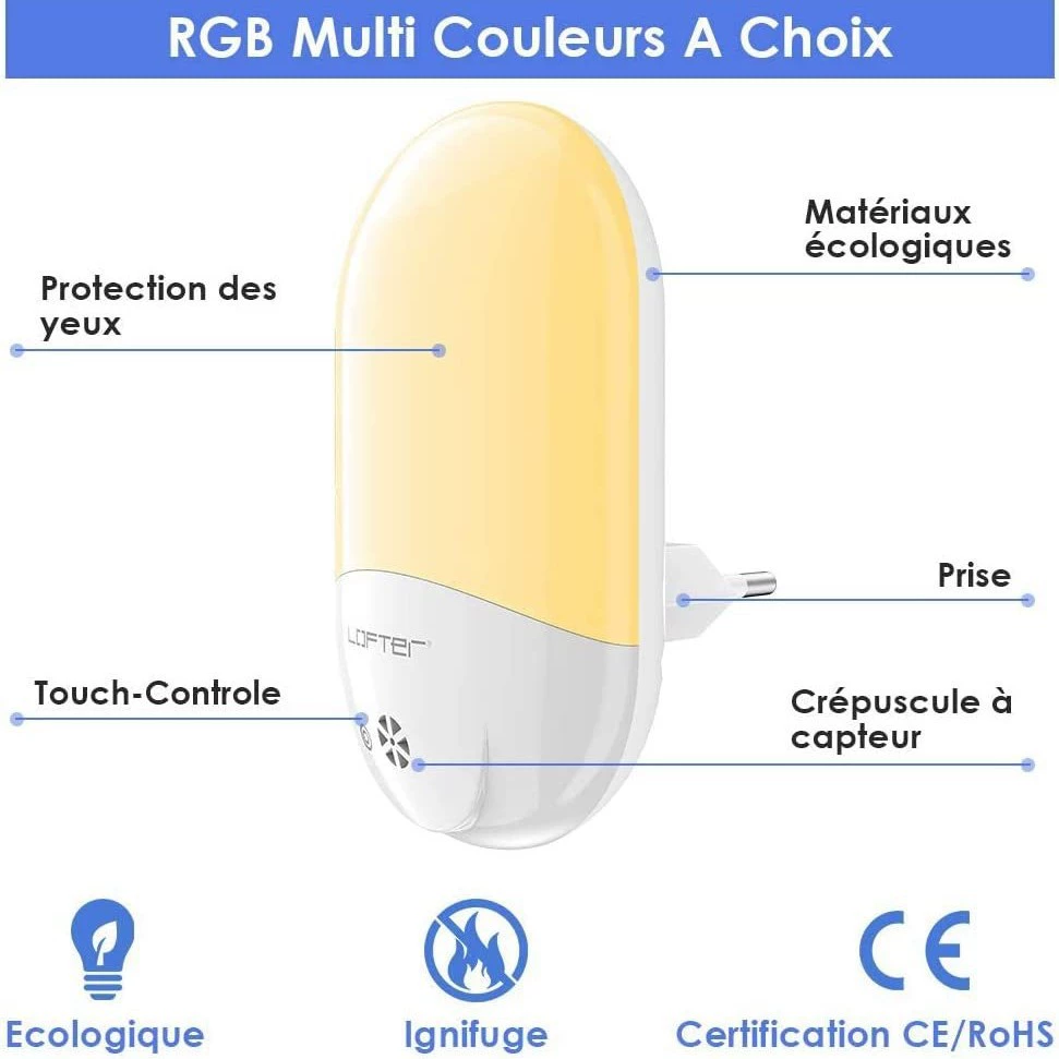 Night Light LED, Lightweight Plug-In Touch/Remote, Warm White & 7-Color, Motion Sensor Option