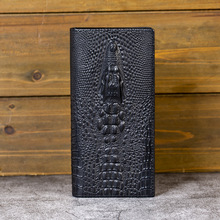 跨境欧美复古长款头层牛皮鳄鱼纹男士钱包真皮软男款钱夹短款皮夹
