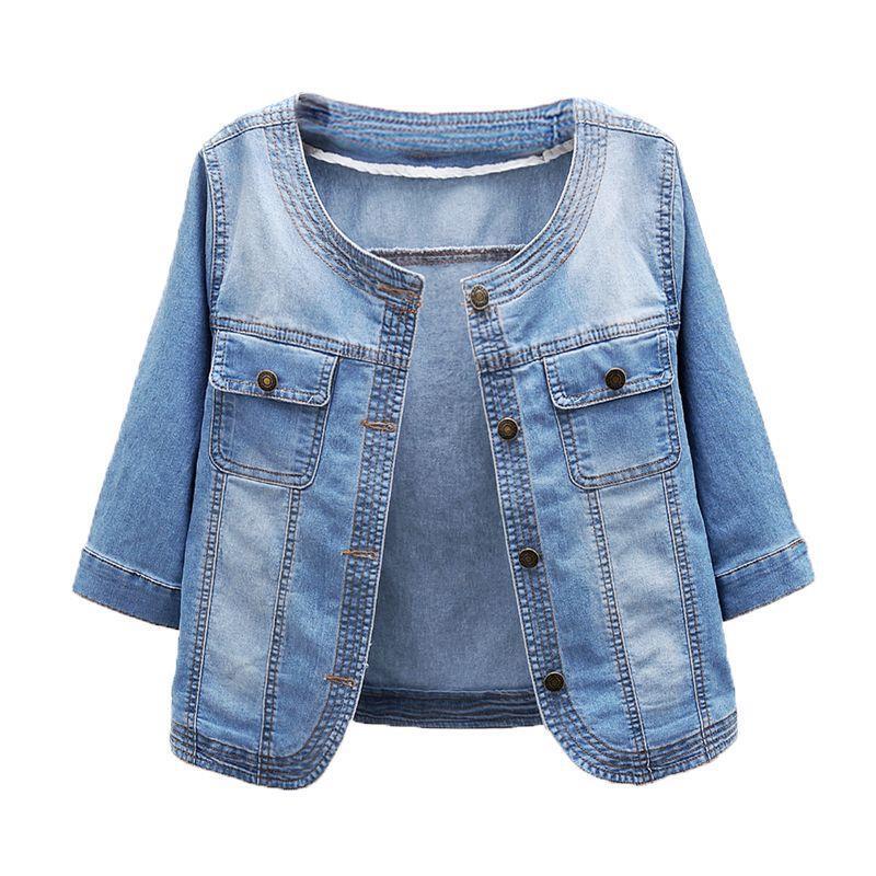 Korean style versatile stretch half sleeve short soft Denim coat women's summer thin half sleeve round neck shawl top fashion