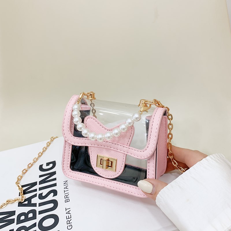 Bolso de hombro de moda para niña pequeña, bolso de gelatina para niños transparente de estilo occidental, nuevo bolso de bebé con cadena de perlas