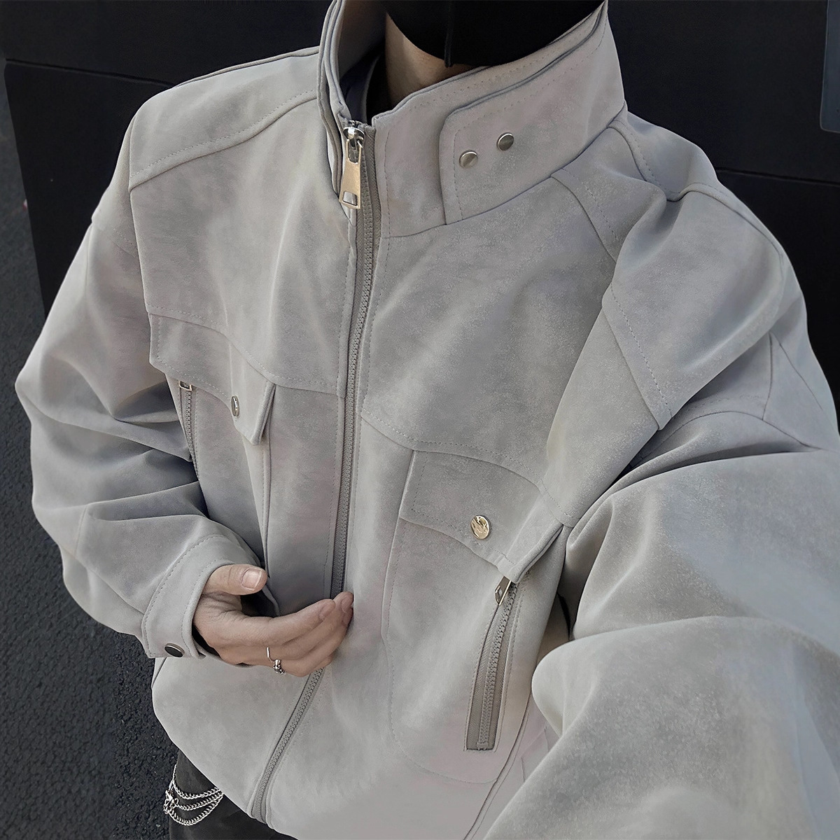 Leather Jacket Men's Autumn And Winter Advanced Sense Ruffian Handsome Stand-up Collar American Retro Tooling Men's Leather Jacket Men's Clothes_viptrois.com