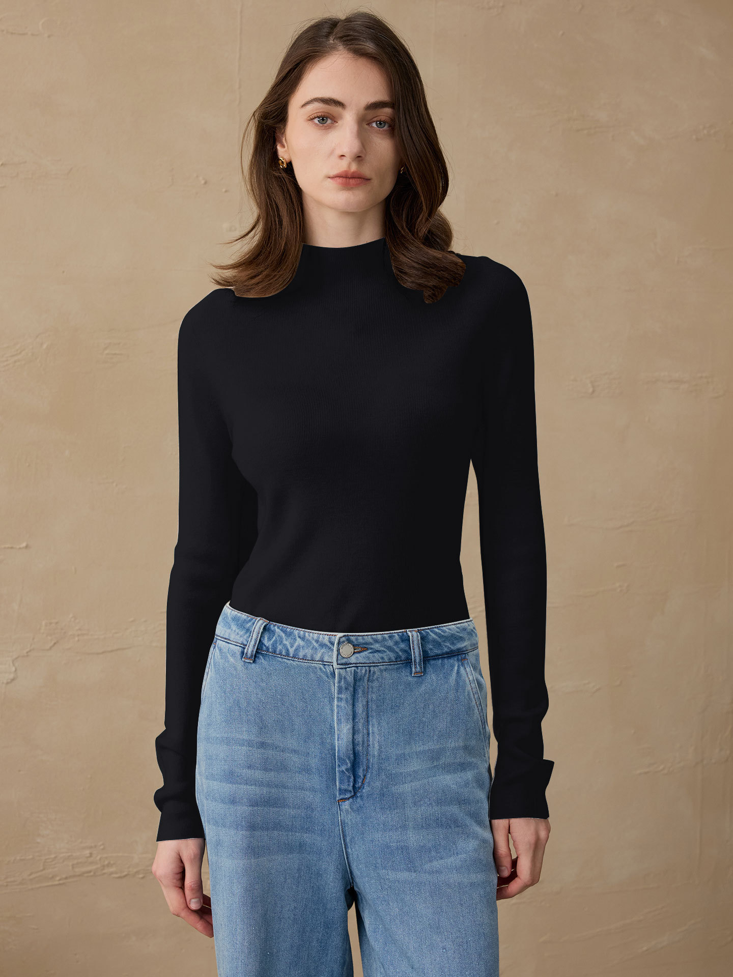 2025 Autumn/Winter Cashmere Base Layer Wool Knit Half-Turtleneck Pullover Sweater for Women, Slim-Fit Inner Sweater for Women