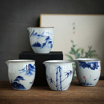 中式手工手绘汝窑公道杯茶海分茶器家用防烫公杯开片可养陶瓷茶具