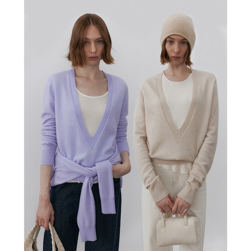 Clearance Sale Minimalist V-Neck Wool Knit Sweater Women's Autumn/Winter New Layered Lazy Style Loose Long Sleeve Top