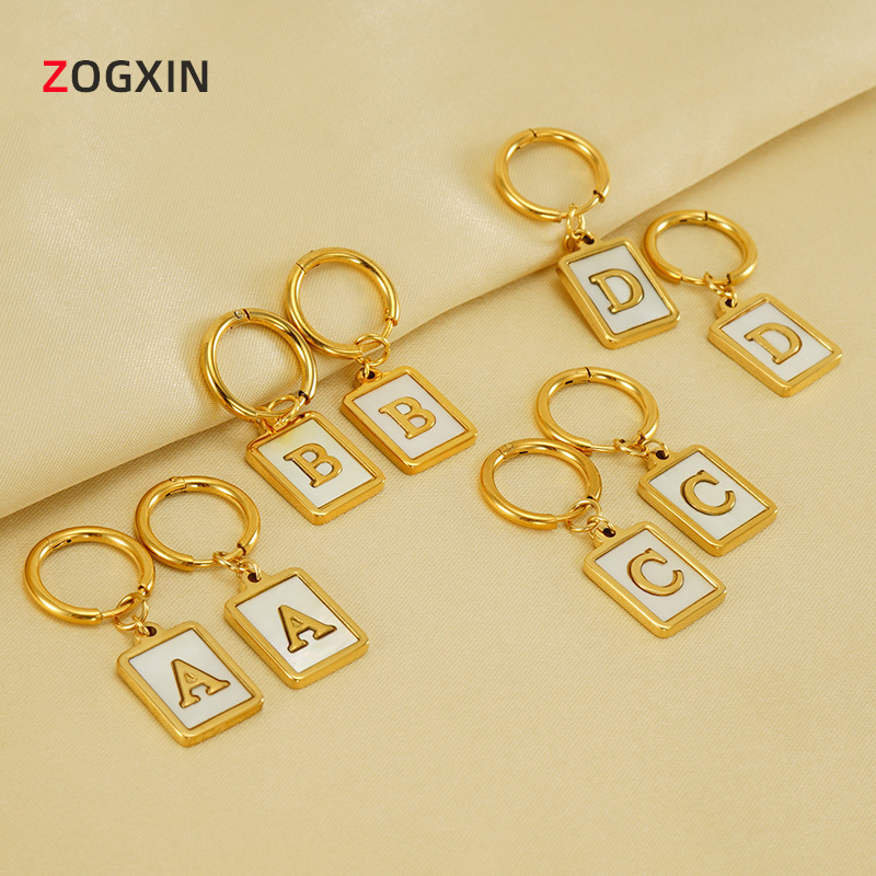 Cross-border titanium steel high-grade Golden Square 26 English letter earrings female European and American style fashion earrings earrings wholesale