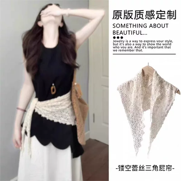 Sweet Elegant Cotton Scarf Cut Out Triangle Scarf for Women Versatile Korean Small Shawl Decorative Lace Crochet Small Scarf
