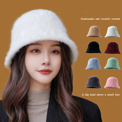 Korean Internet celebrity rabbit fur winter fashion bucket warm hat to keep warm and show face small autumn and winter women's hat high-looking fisherman hat
