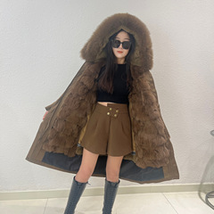 派克服大衣狐狸毛领兔毛内胆长款皮草外套可拆卸保暖修身冬季新款