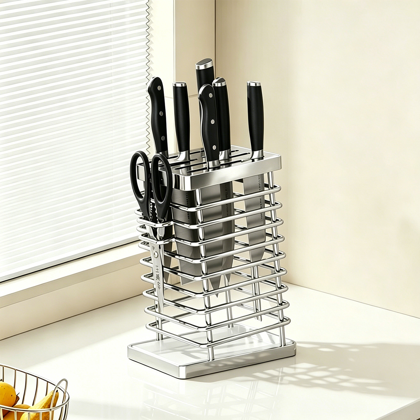 Stainless Steel Knife Holder Storage Rack Kitchen Knife Holder Integrated Household Storage Multi-Functional Knife Holder Countertop Drain Rack