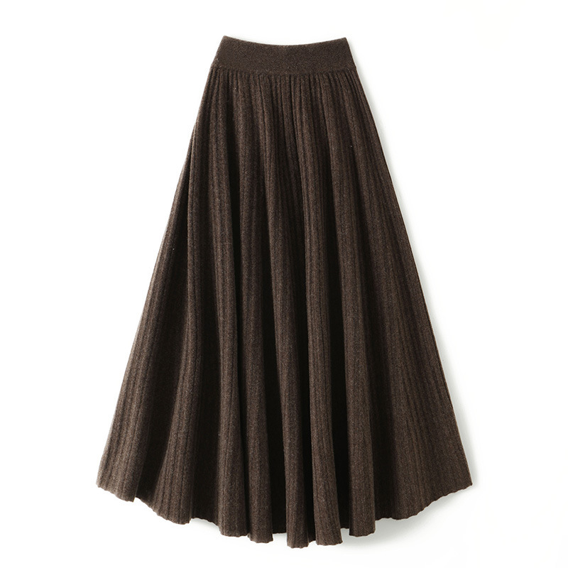 100% 純粋なウールのスカートの女性の秋冬の高い腰の中で長いです。