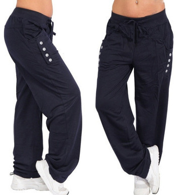 Women's Solid Color Lace-Up Casual Loose Straight Leg Pants Autumn Winter European American Style Wish Trousers_ecoleips.com