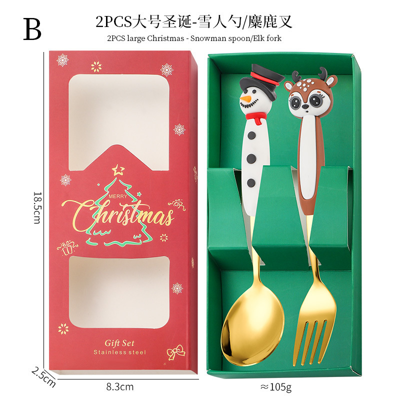 クロスボーダークリスマスカトラリーセット漫画雪だるま人形スプーンクリエイティブクリスマスデザートスプーンフォークギフト2点セット|undefined