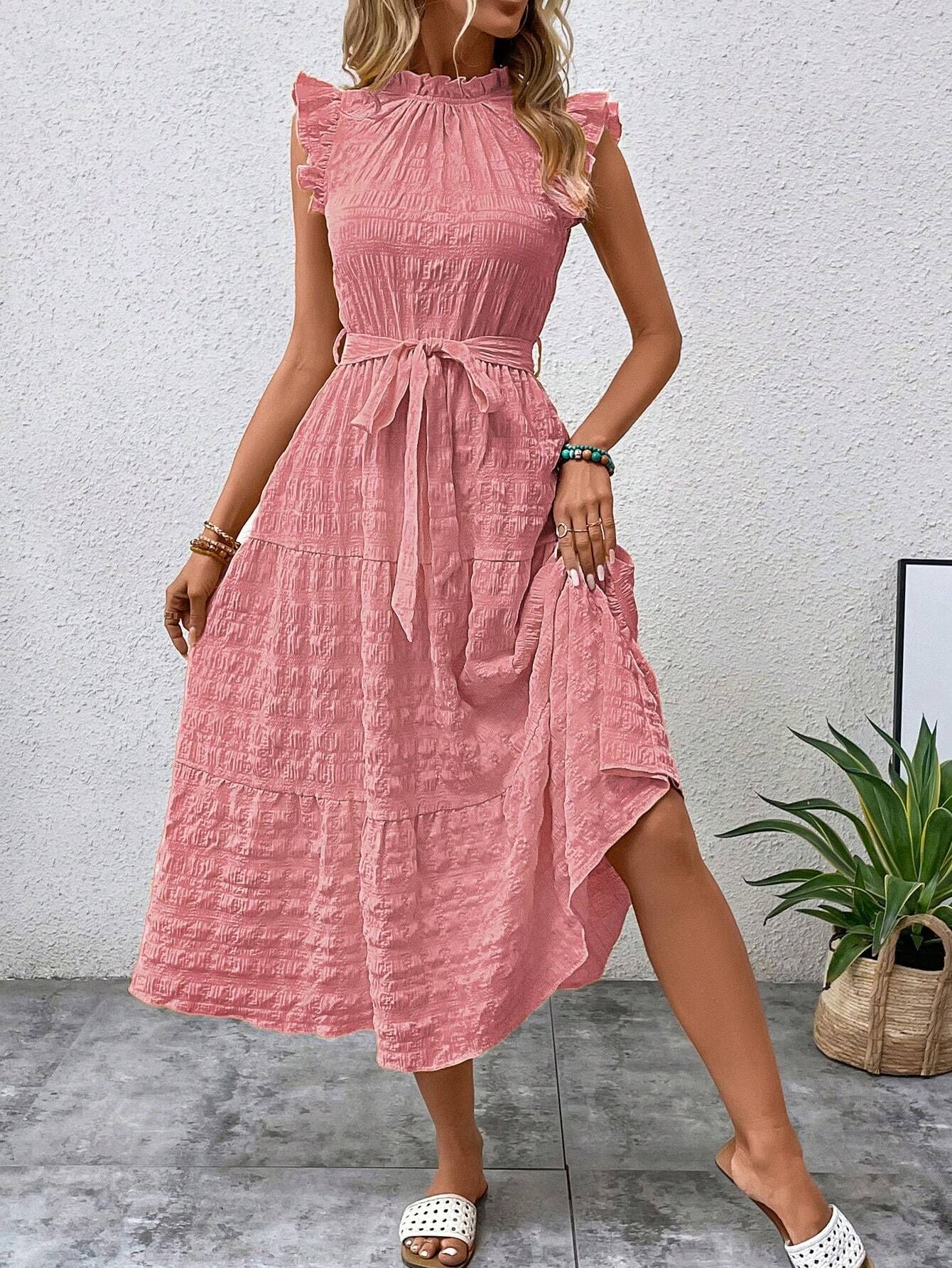 Women's Regular Dress Streetwear Scalloped Neckline Lettuce Trim Sleeveless Solid Color Midi Dress Daily display picture 9