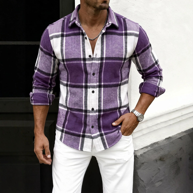 Cross-Border 2025 Autumn and Winter New Men's Plaid Loose Casual Long-Sleeved Shirt Thickened Shirt Amazon European Size Cross-Border 2025 Autumn and Winter New Men's Plaid Loose Casual Long-Sleeved Shirt Thickened Shirt Amazon European Size