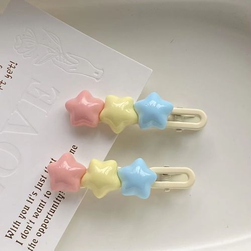 Cream star hair clip oval new sweet five-pointed star cute girl side broken hair clip soft cute duckbill clip