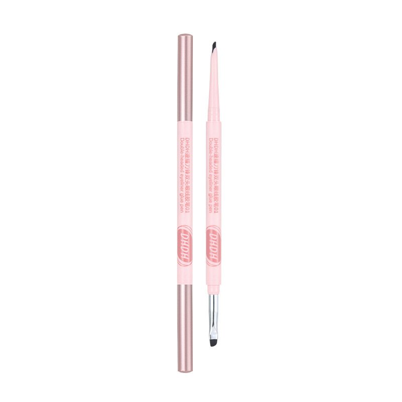 DHDH lápiz de blindaje de doble cabeza de línea de ojos con cabeza de cepillo impermeable y color duradero para maquillaje de línea de ojos de seda