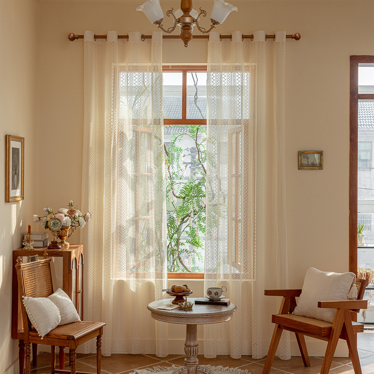 Nuevo encaje transfronterizo cortinas perforadas de encaje Amazon venta caliente de urdimbre de encaje cortinas terminadas TEMU