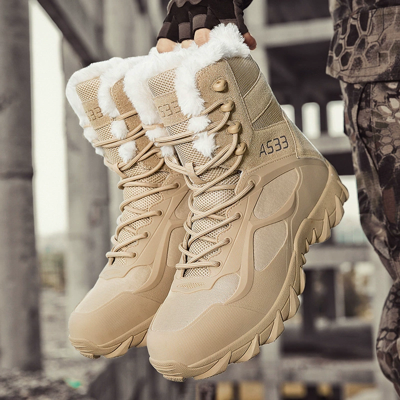 Трансграничные Большие размеры 47, Зимние новые мужские теплые спортивные ботинки с высоким берцем на флисовой подкладке, боевые ботинки для диких джунглей на открытом воздухе MX08