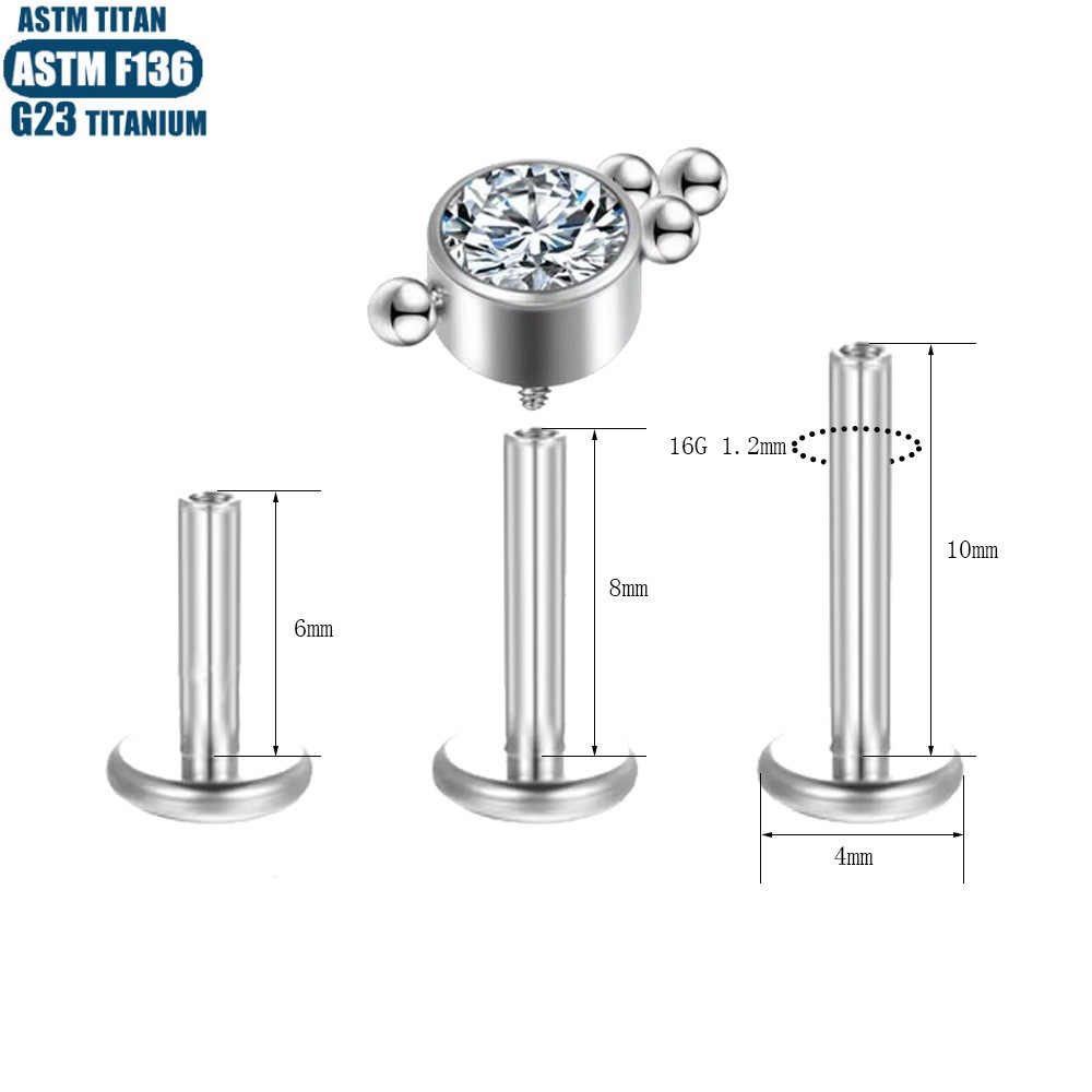 16G labret stud size and finish detail
