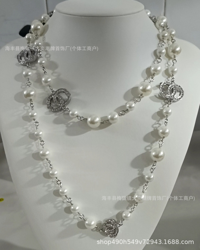 重工高版本小香双C珍珠毛衣链女 秋冬长款叠戴项链腰链工厂批发|undefined