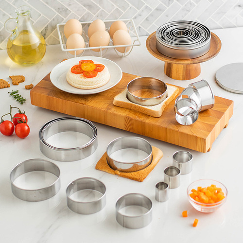 Stainless steel DIY cake mold boxed 14-piece baking cake tool set round mousse ring