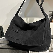 大容量慵懒风斜挎包男约姿简约帆布包个性学生上课包新款单肩包女