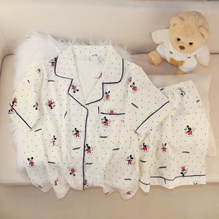 New pajamas women's summer clouds cotton double short girls cute small lapel short sleeve shorts home clothes suit wholesale