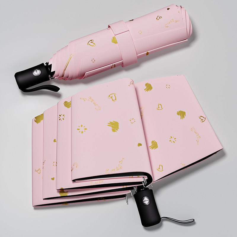 Rain Enjoy Paraguas calientes Paraguas de dibujos animados de amor dorado Paraguas de sol para niños Paraguas plegable de doble uso Sensación de alta calidad Paraguas de protección solar