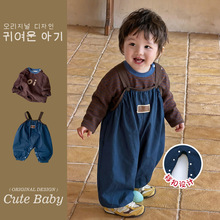 春季男宝宝背带裤套装儿童韩国童装连体衣宝宝纯棉a类男孩两件套1