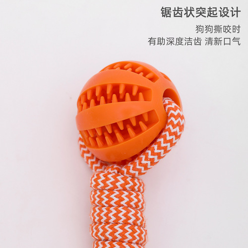 Dog Pet Rubber Toy Ball Rope Knot Teeth Cleaning Ball Edge Collar Golden Retriever Resistant to Bite Molars and Food Missing Ball Wholesale