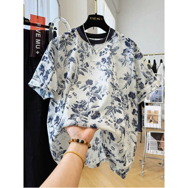 Свободная повседневная хлопковая футболка с короткими рукавами и принтом в стиле ретро для женщин, летняя свободная тонкая свободная футболка в ленивом стиле, супер красивый топ