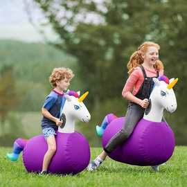 趣味运动会充气儿童独角兽跳跳马 草坪对对碰充气马戏耍骑行玩具