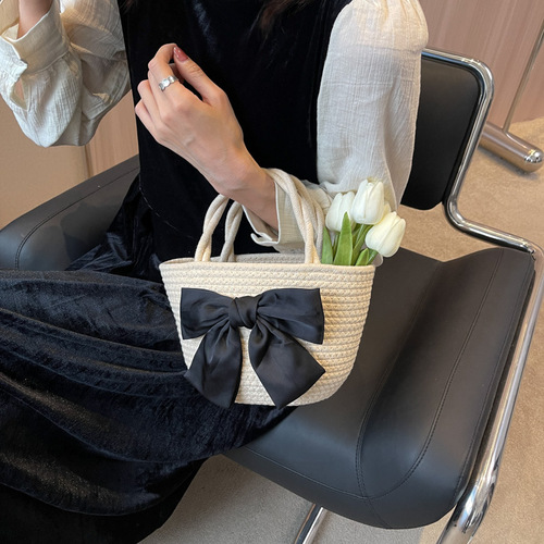 Women's Bag Summer New Cute Bow Contrast Color Braided Women's Handbag Women's Shoulder Crossbody Bag Wholesale