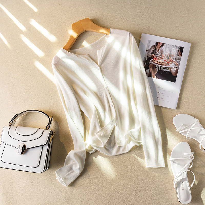 Zero Pressure Sensation! Casual Tencel Knitted Cardigan for Women in Autum, Versatile Thin Slimming Look Curled Long-Sleeved Top