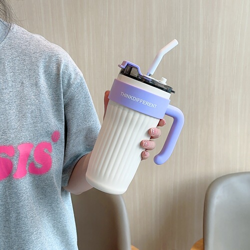 Large capacity handle cup office new stainless steel ice cup high appearance value simple cold cup with straw