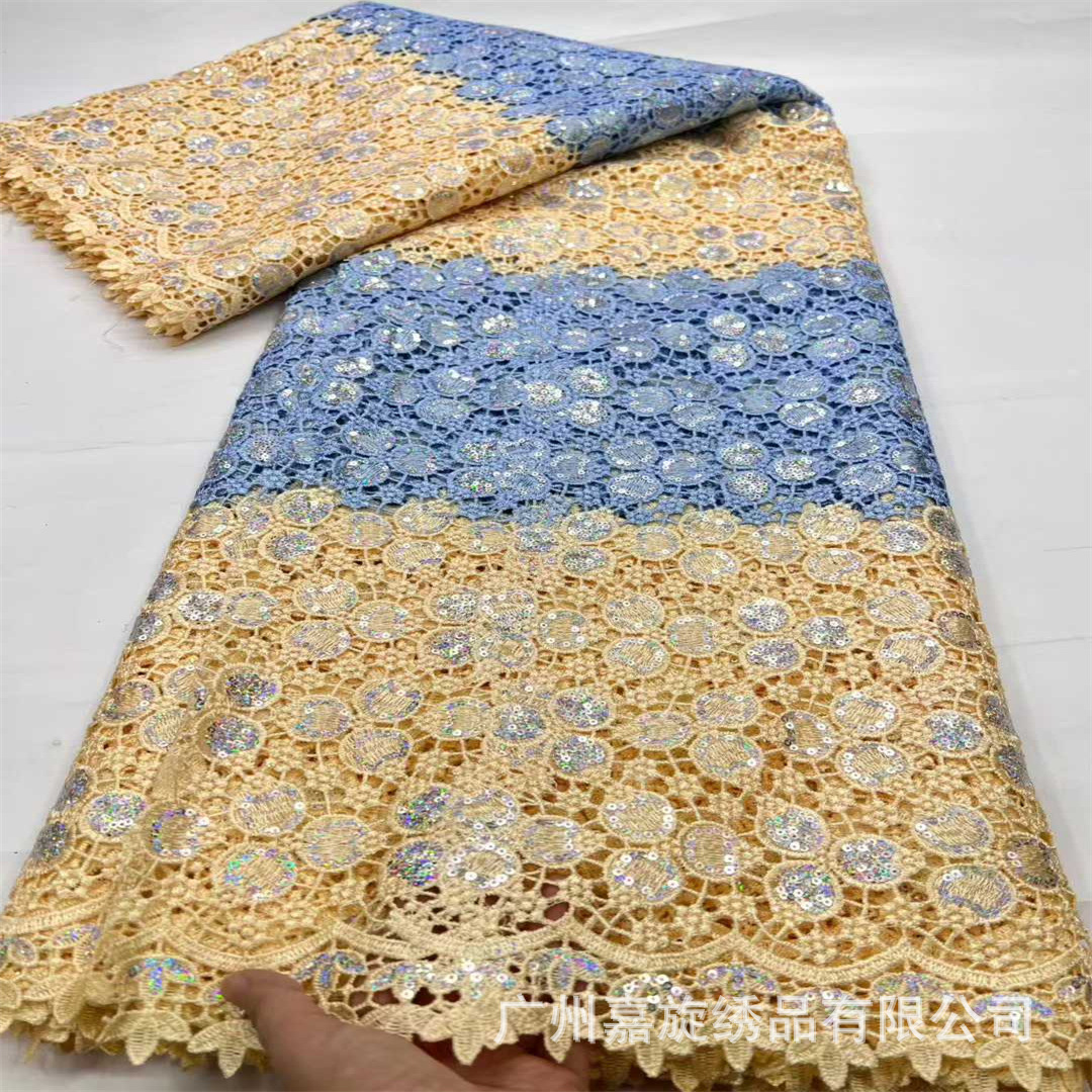 Tela africana de patchwork con corte láser y bordado soluble en agua con diseño de lunares para vestidos de fiesta y boda, tela de bordado para ropa étnica. image 7