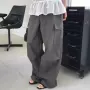 韩国小众松紧腰口袋工装裤