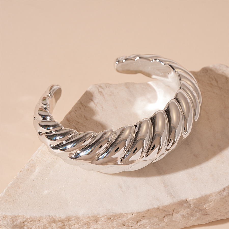 Brazalete abierto # 7 - Plata - Stripes