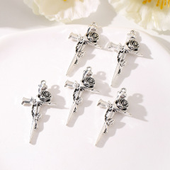 歐美時尚電鍍新款合金玫瑰十字架吊墜 DIY飾品耳環手鍊項鍊配件