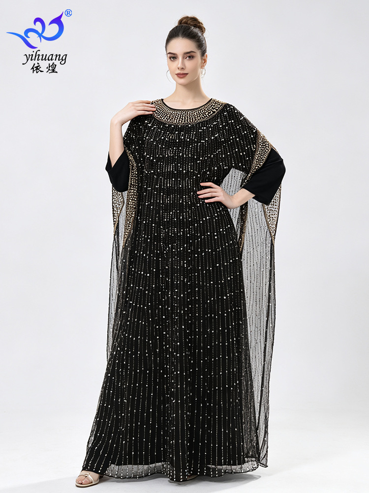 New sequined robe, sequined dance dress, two-piece set, heavily embroidered mesh beaded evening gown