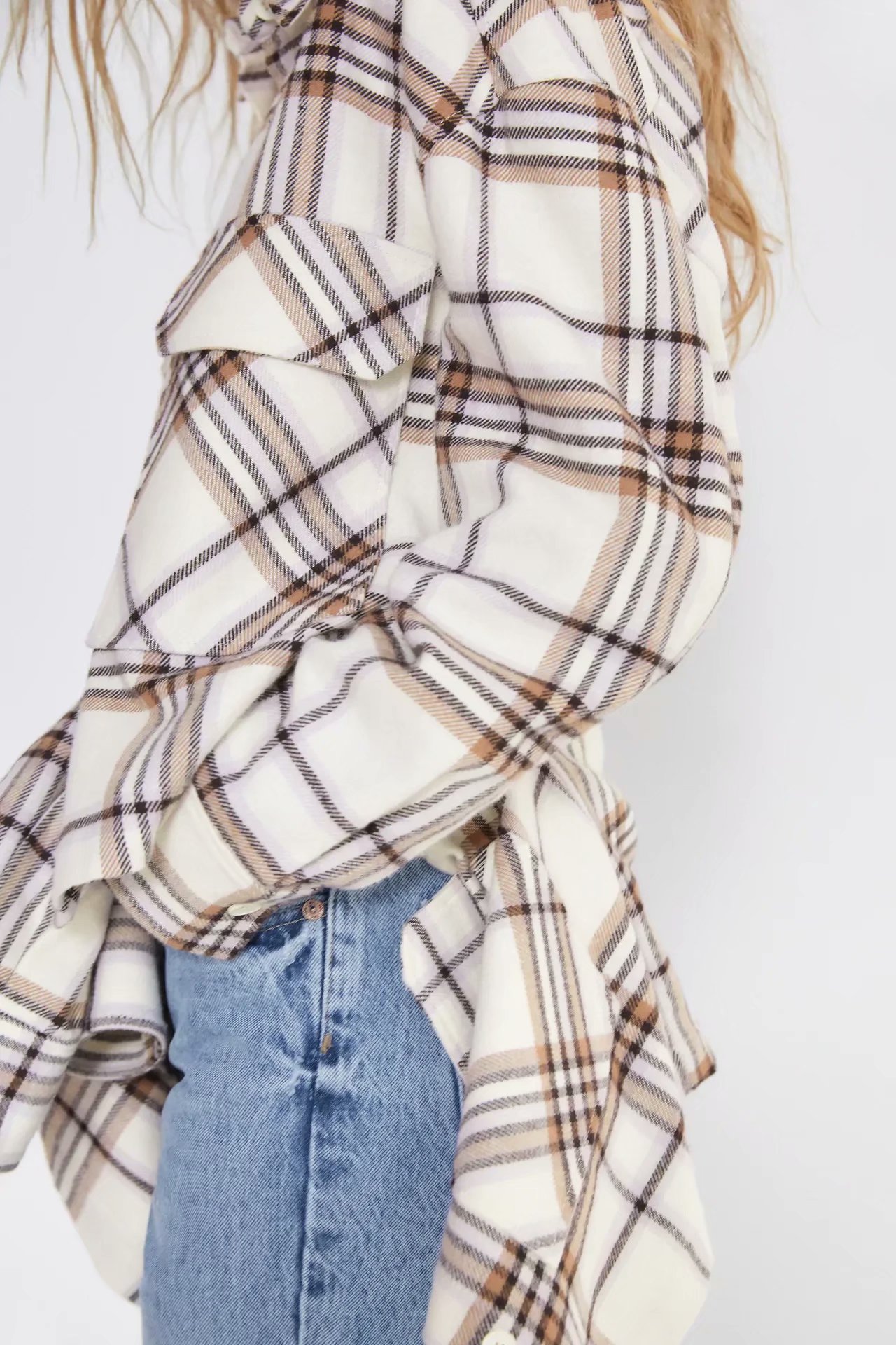 patched big pockets plaid shirt top NSAM36379