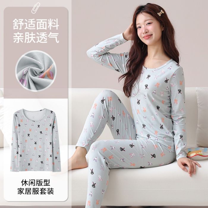 Otoño y invierno al por mayor transfronterizo nuevo algodón calentamiento camiseta de base chaqueta pijama de manga larga mujer traje de ropa casera