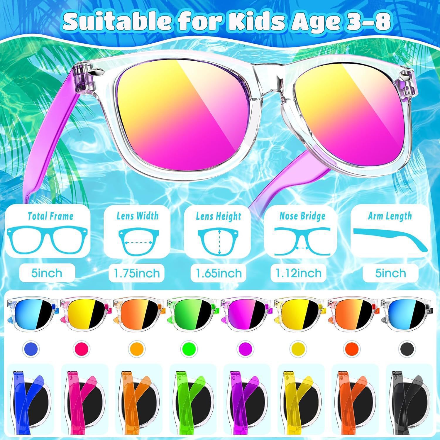 PC, UV400 Protection Lens Material Cute Beach Solid Color PC UV400 Protection Square Full Frame Kids Sunglasses
