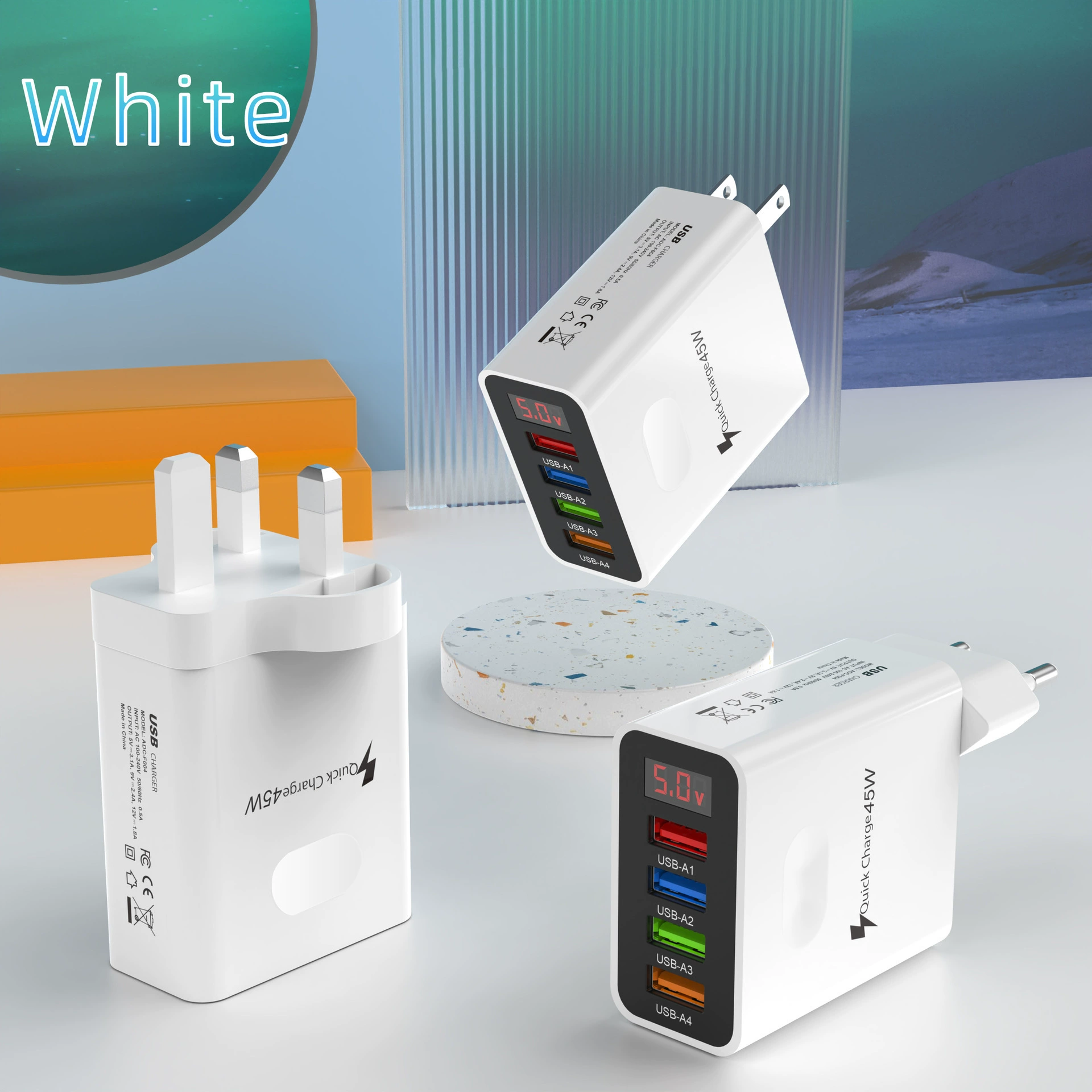 4 USB мультпортовый дисплей charger европейский, американский и британский 3.1A адаптер 45W четыре порта быстрая зарядка