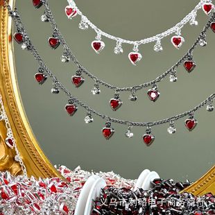 DIY Chain Red Peach Heart Rhinestone Dark Style DIY Material Handmade Chain Bracelet Necklace Clothing Accessories