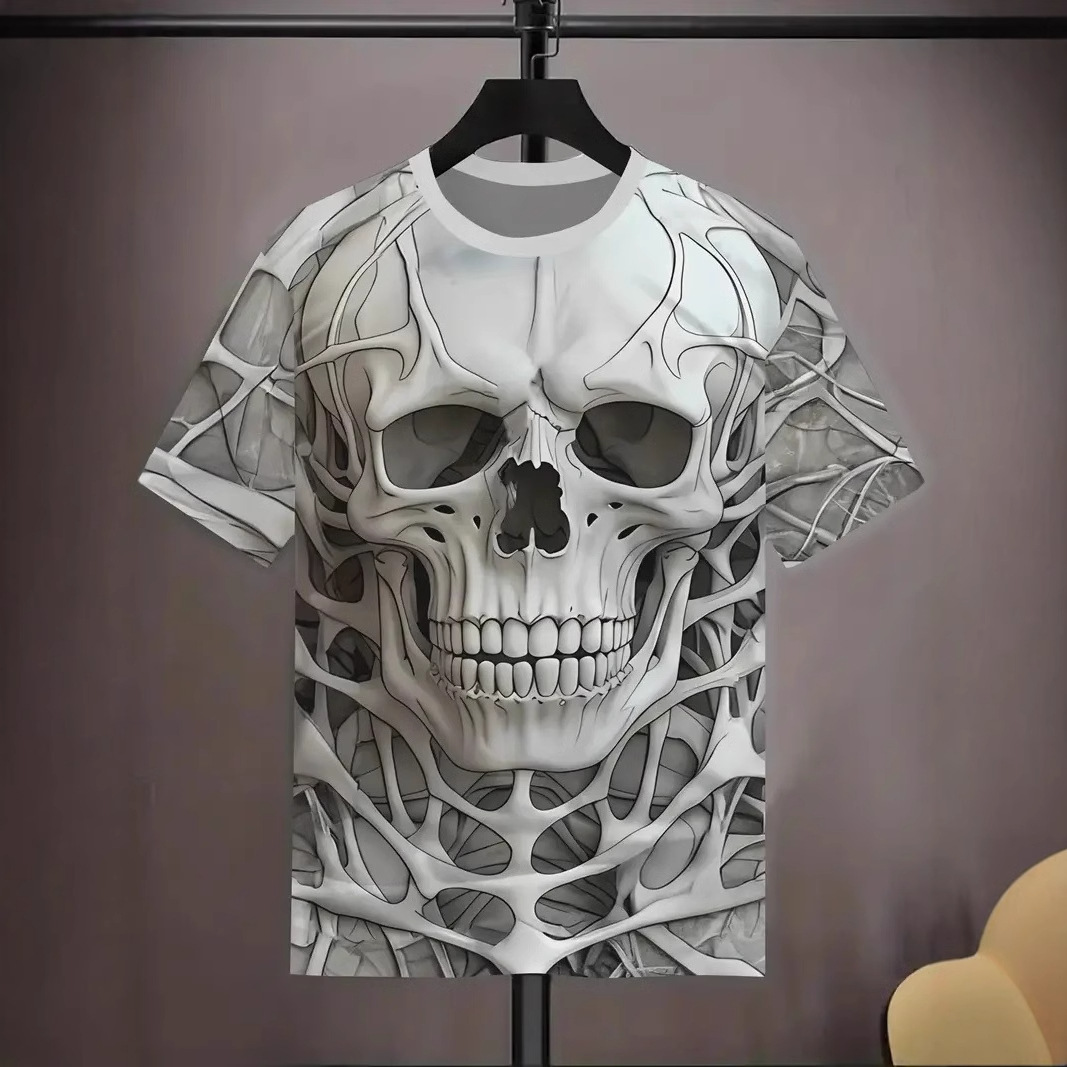 AliExpress venta caliente esqueleto de calavera 3D impresión digital para hombre camiseta de cuello redondo de manga corta suelta y transpirable de verano
