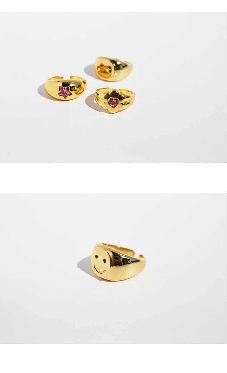 Adjustable Ring Size 1 Piece Quantity Brass Plating Inlay Star Heart Shape Zircon Open Rings