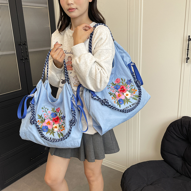 Japanese Style Ballchain New Eco-Friendly Nylon Shopping Bag Large Capacity Commuter Tote Casual Handbag For Women - Thumbnail 4